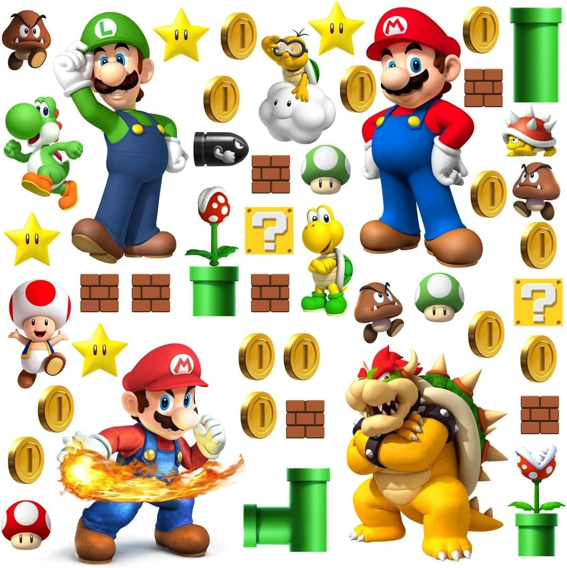 Super Mario Wall Decals - Complete Set of Large Mario Bros Build a Scene Peel &