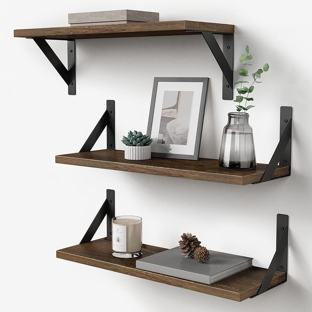 Rustic Floating Shelves Wall Mounted Set of 3, 17 17 Inches, Brown