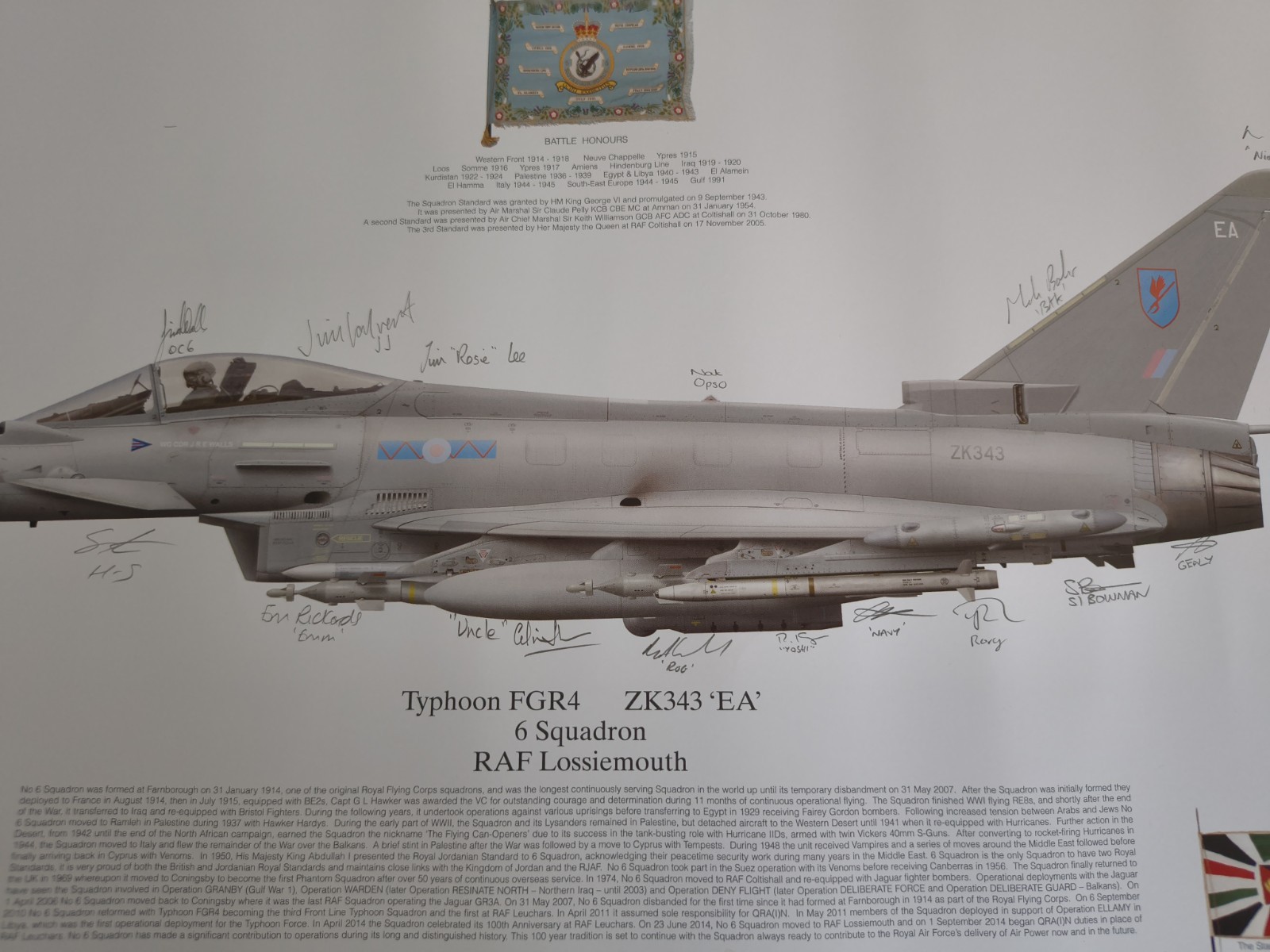 RAF Signed Squadron Print - RAF Typhoon 6 Sqn & patch