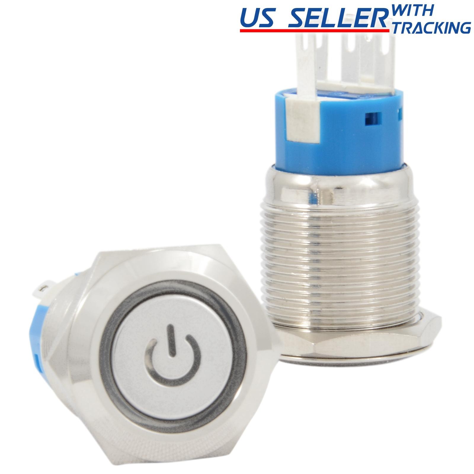 3/4" (19mm) Momentary Push Button Starter Switch / Boat Horn Metal w/ Power LED