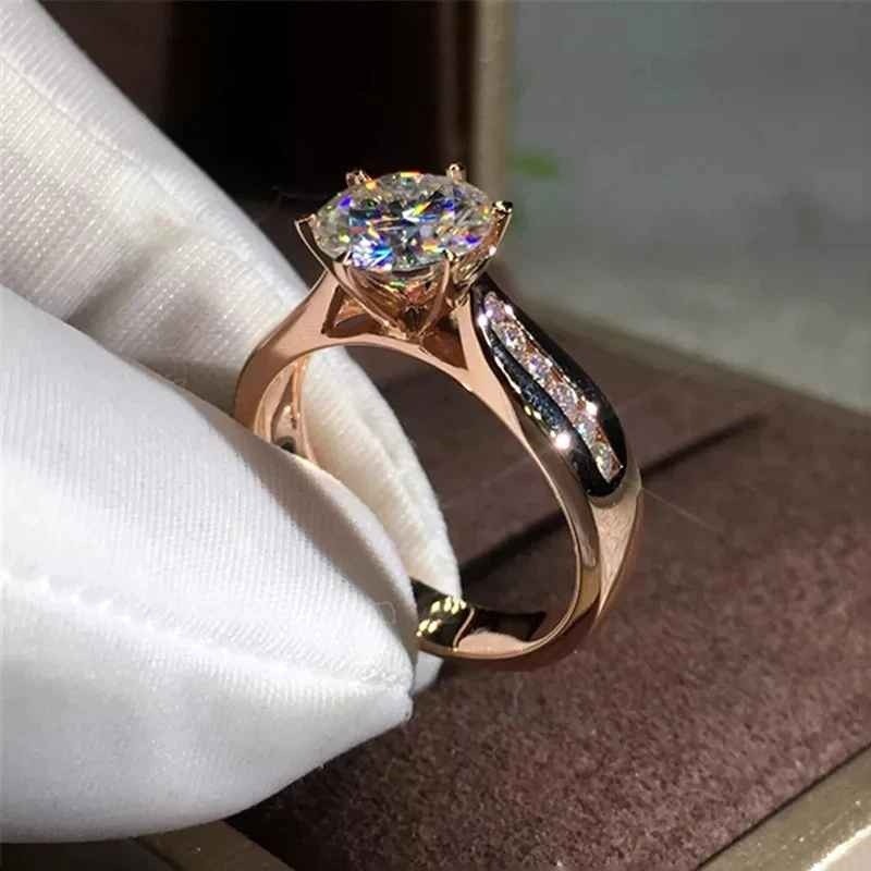 Ring Women Silver, Rose Gold Moissanite Natural Gemstone Luxury Fine Jewelry