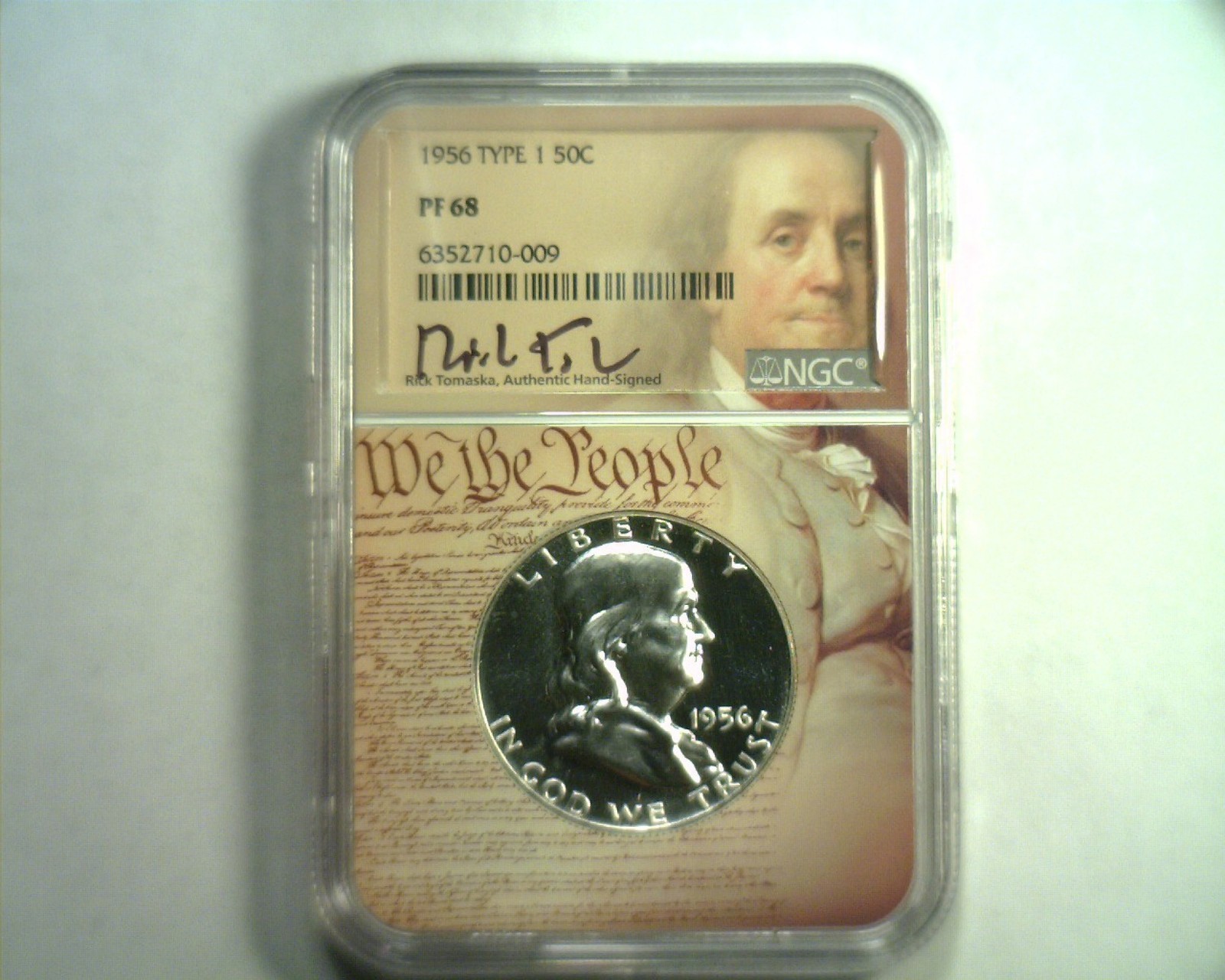 1956 TYPE 1 FRANKLIN HALF DOLLAR NGC PF68 RICK TOMASKA HAND SIGNED NICE ORIGINAL