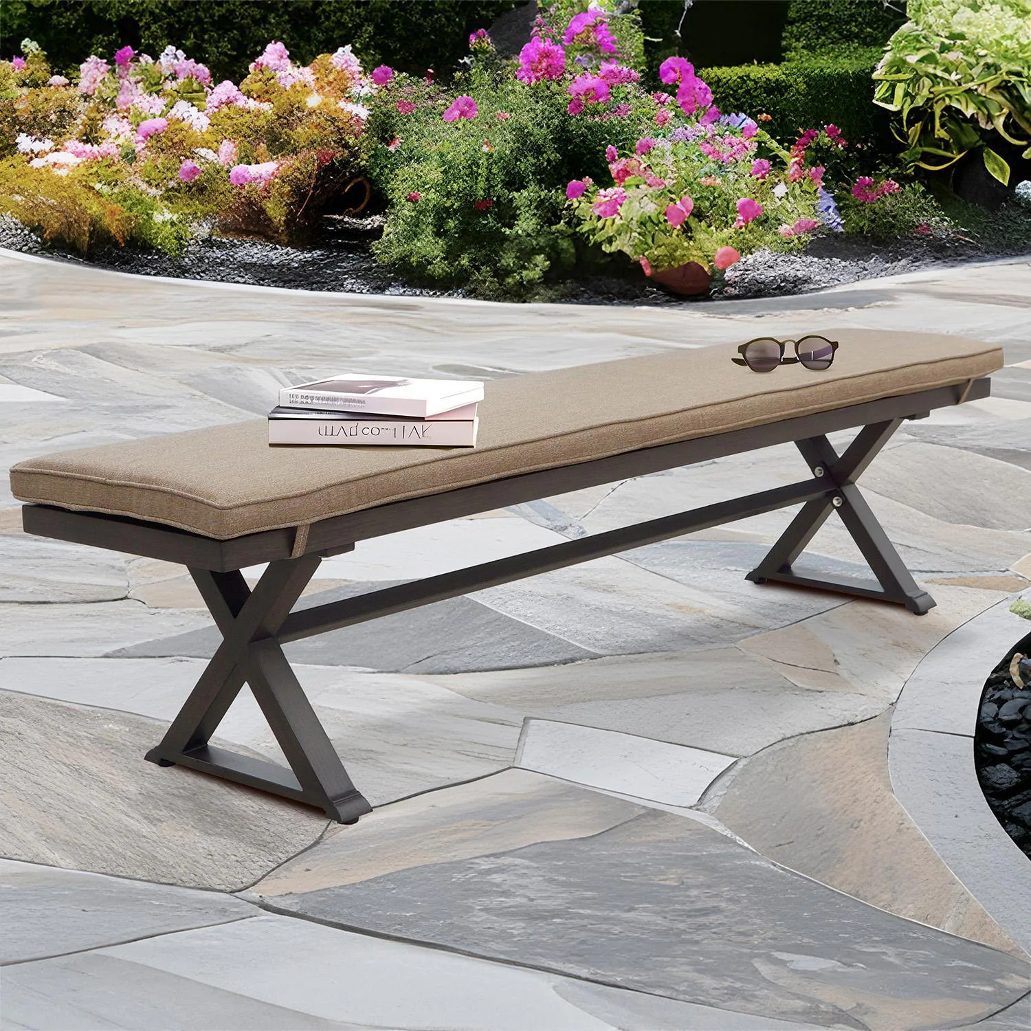 Brooklyn 79 Inch Aluminum Backless Bench in Multi Brown/Sesame by Darlee