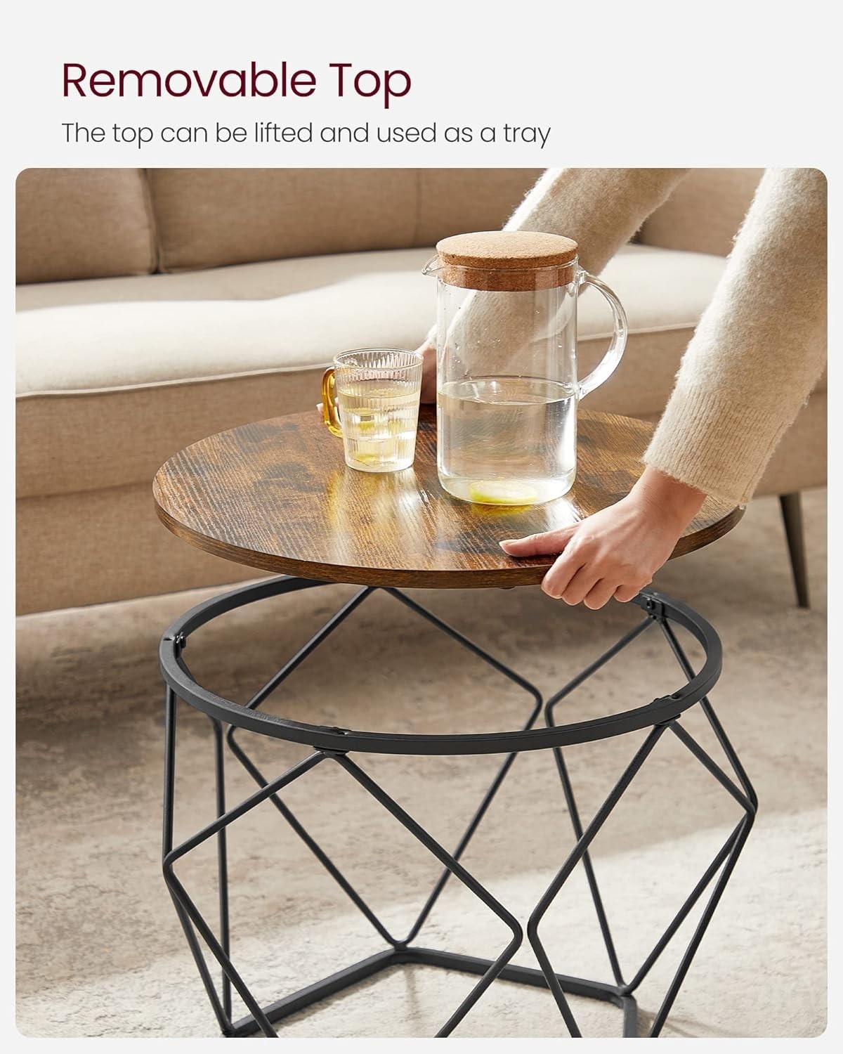VASAGLE Small Coffee Table Set of 2, Round Coffee Table