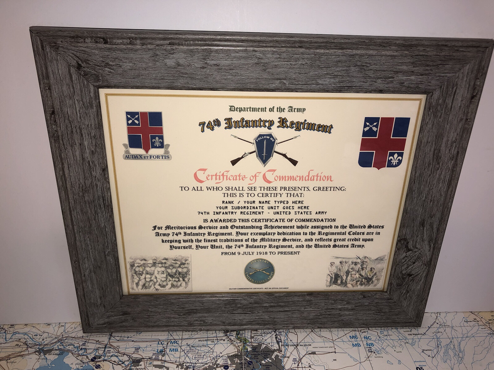 74TH INFANTRY REGIMENT / COMMEMORATIVE - CERTIFICATE OF COMMENDATION