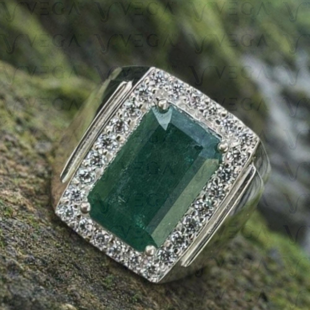 5.90Crt Emerald Natural Green Emerald & Diamond Men's Ring 950 Pt Solid Platinum