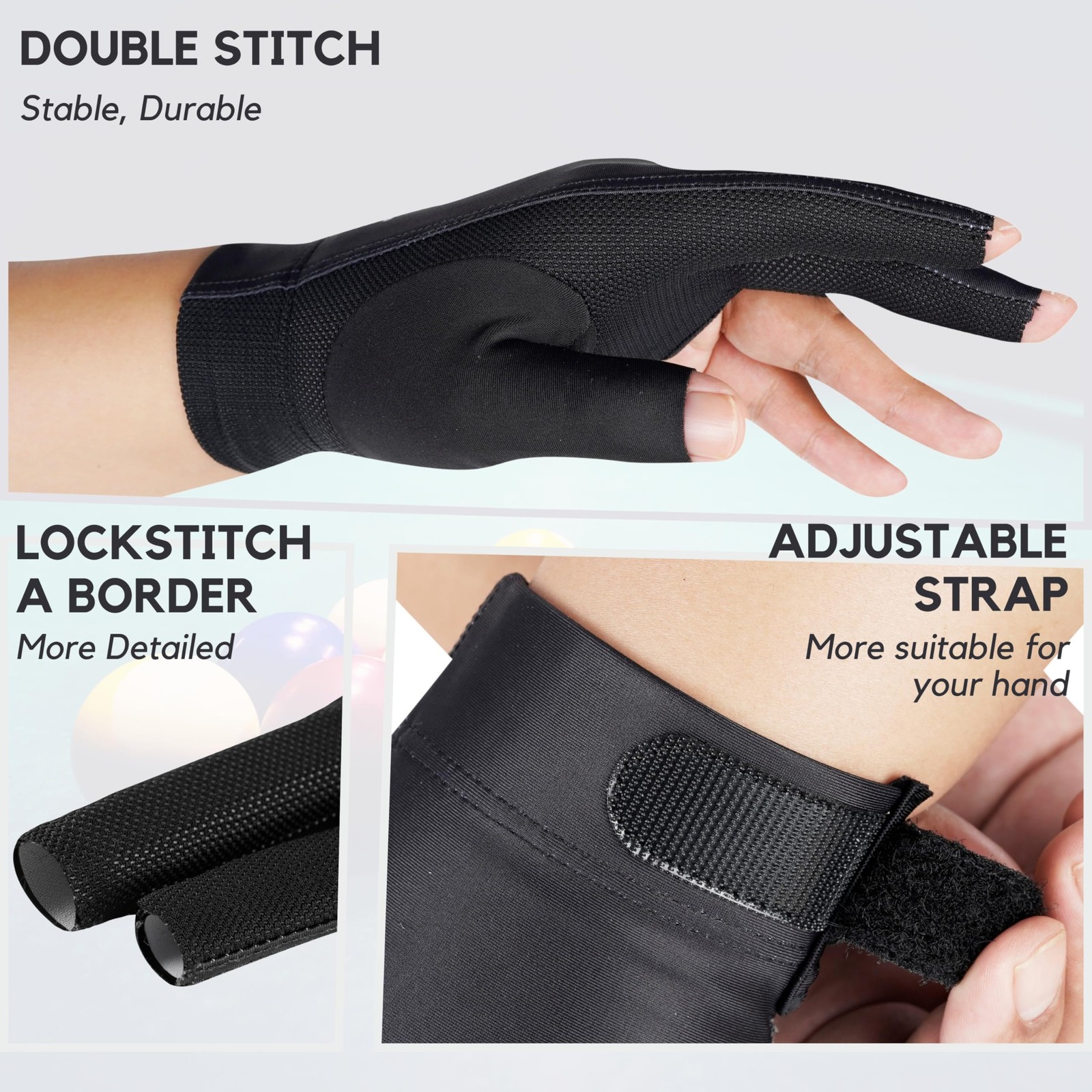 "LeftHand Billiard Gloves 3 Finger QuickDry Breathable Sizes for Snooker"