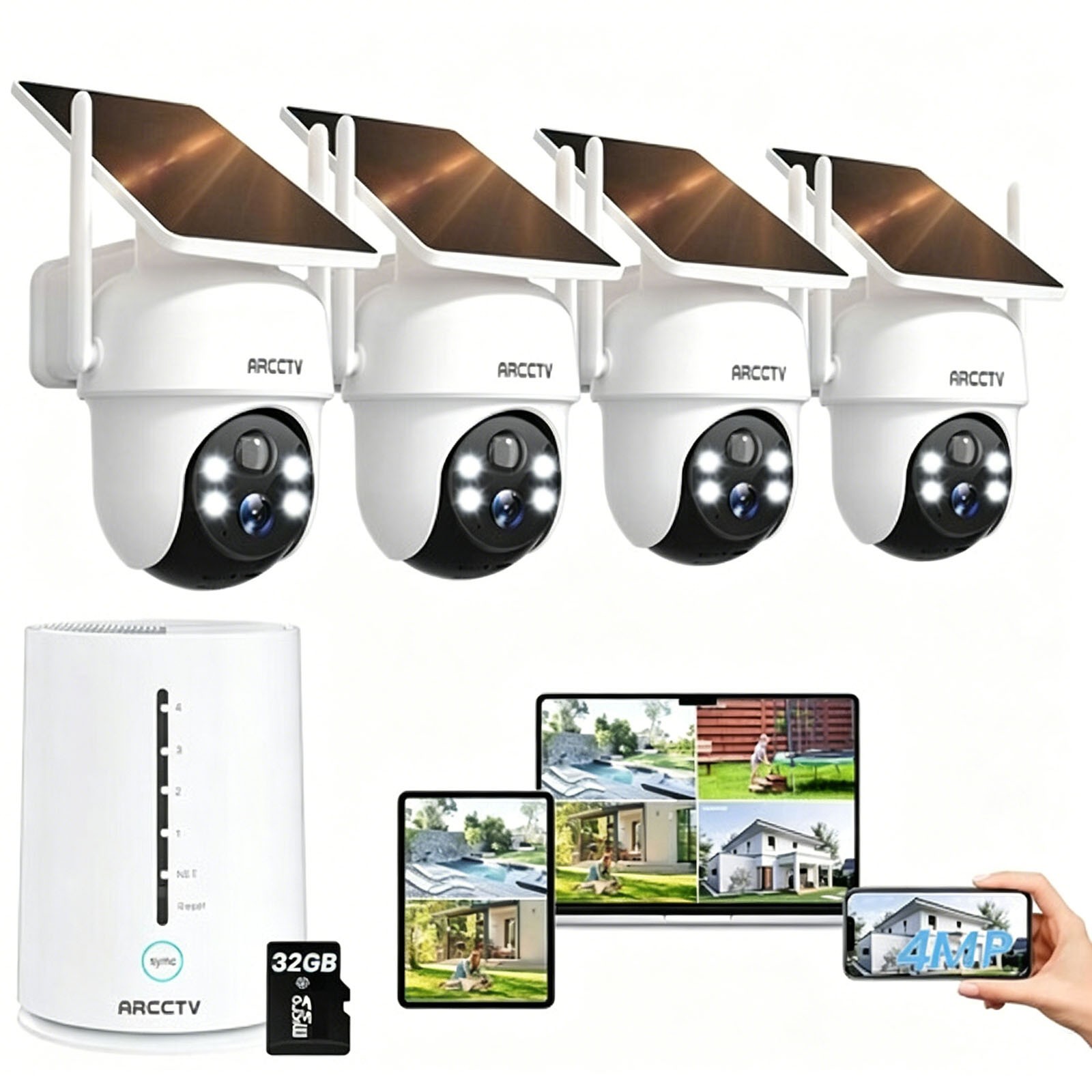 ARCCTV Solar Powered Wireless Battery Security Camera System Outdoor Home Wifi
