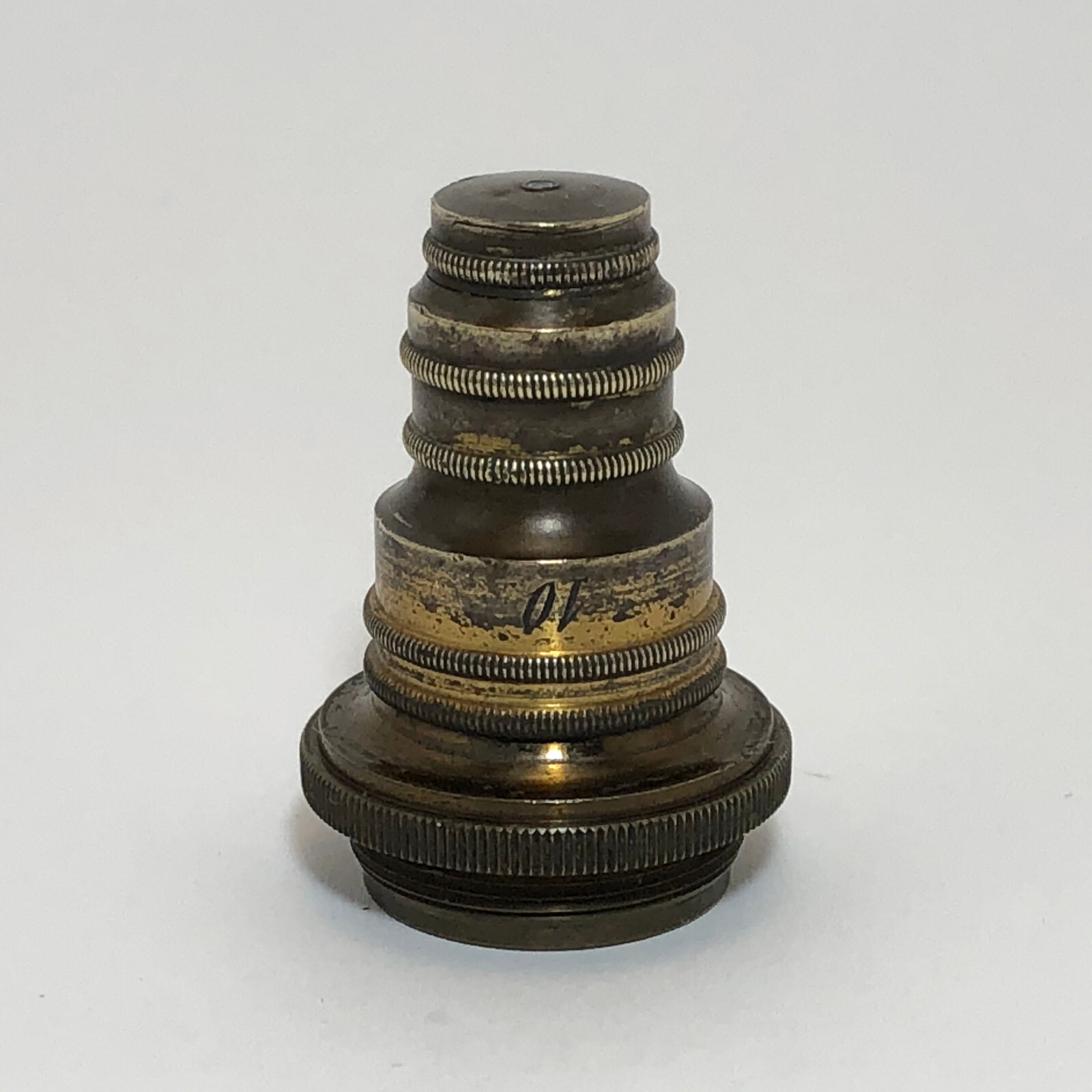 ANTIQUE #10 MARKED BRASS OBJECTIVE LENS MICROSCOPE