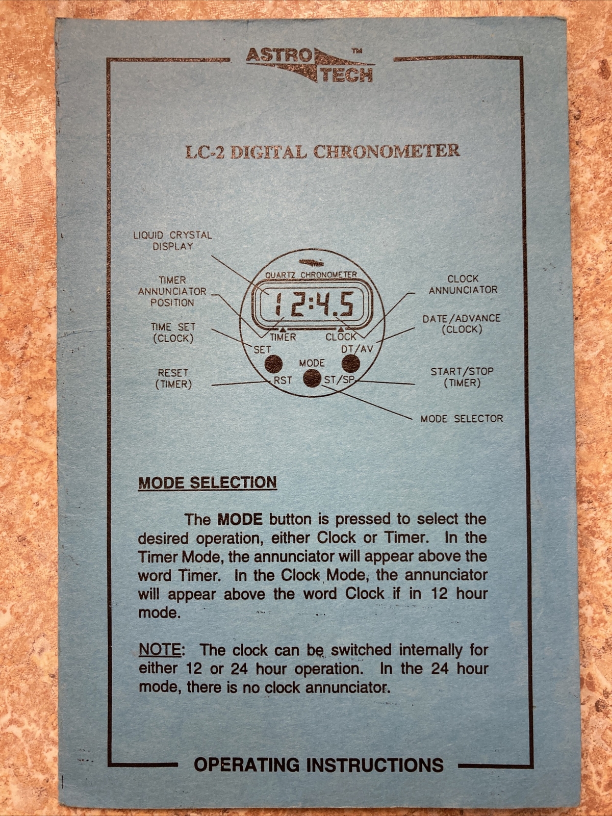 Operating Instructions for Astrotech LC-2 Digital Clock Chronometer - 6 pages