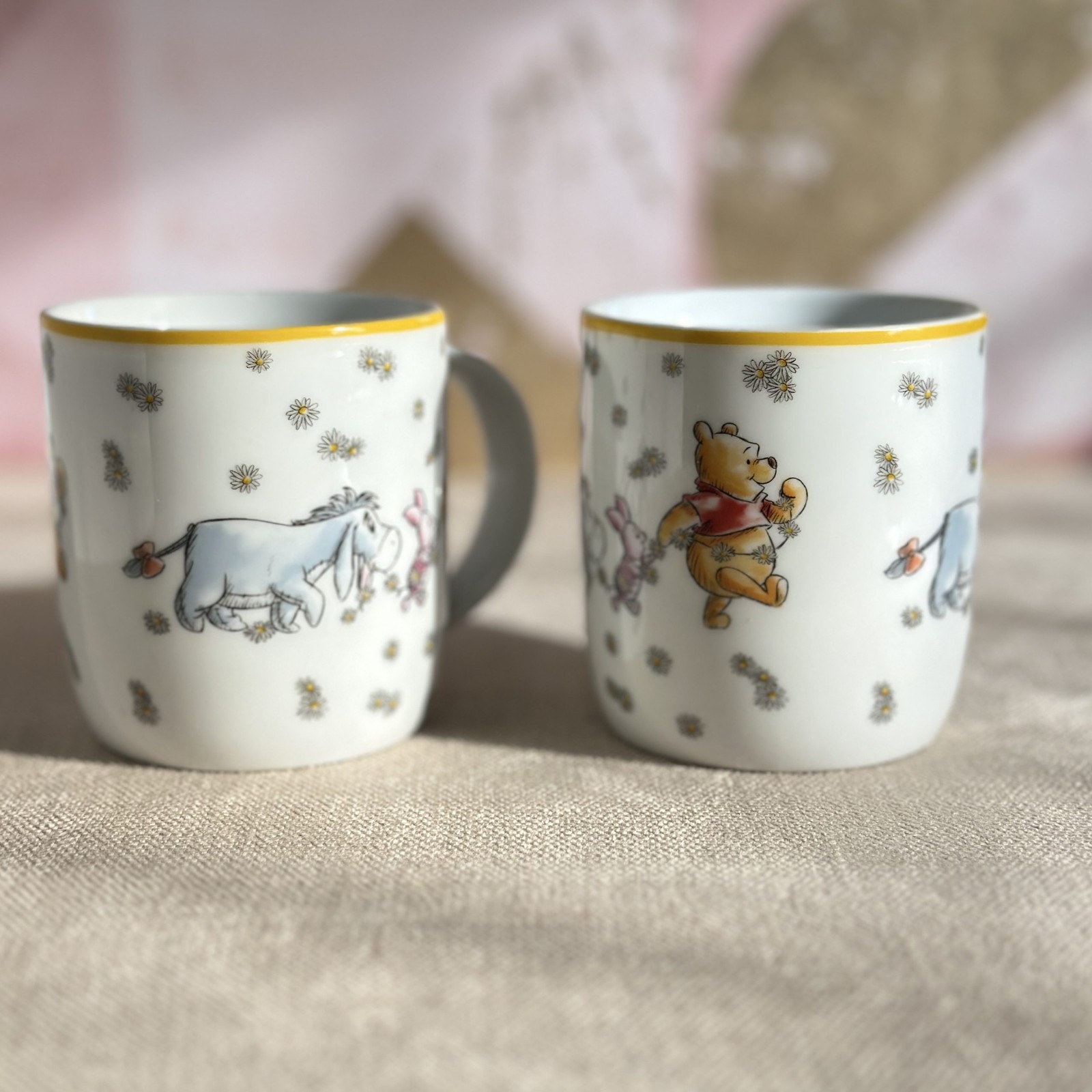 Pair Disney Winnie the Pooh Mugs Eeyore Piglet Daisy Chain Classic Art