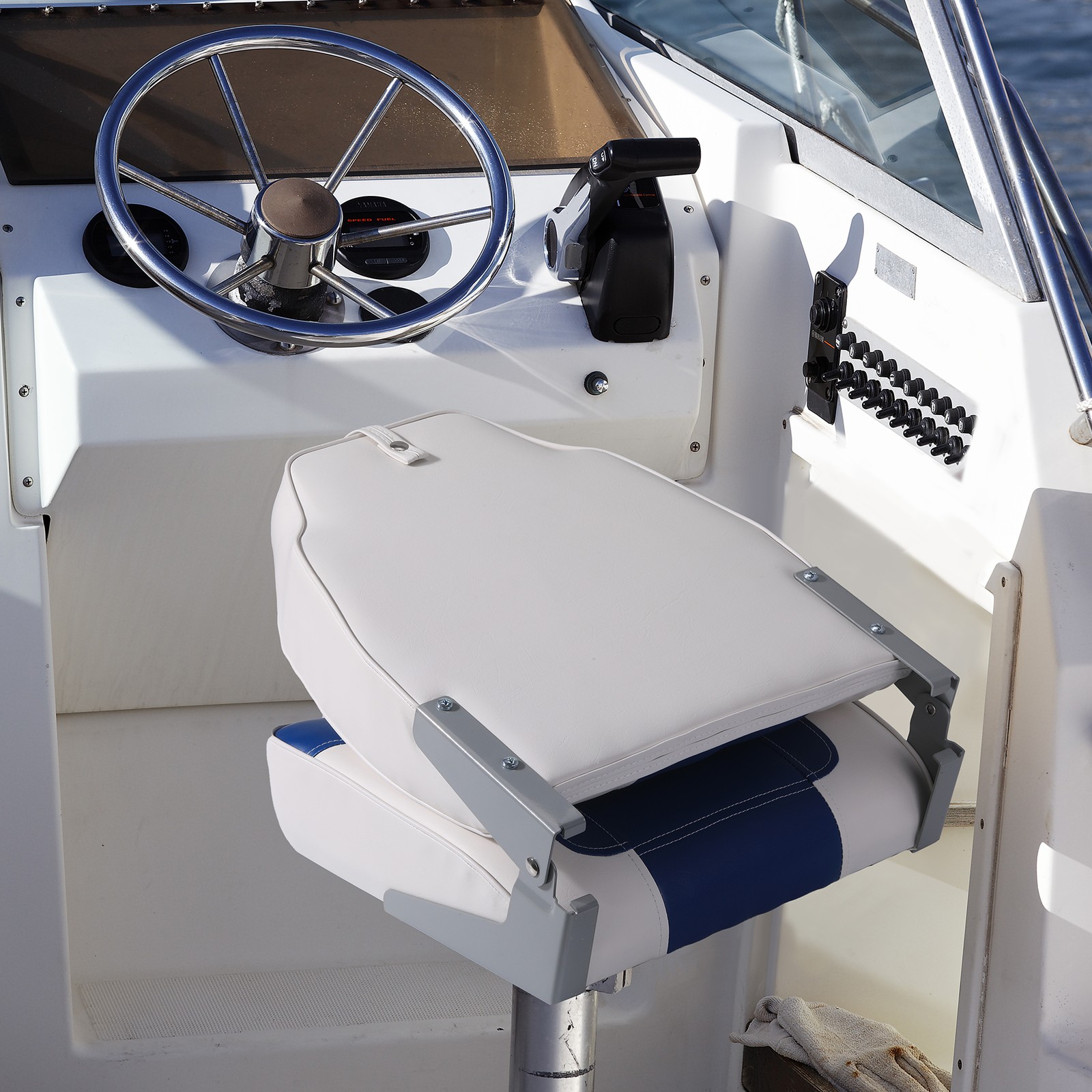 Garvee 2 Pack High Back Folding Boat Seats Thick Sponge Padding PVC Blue White