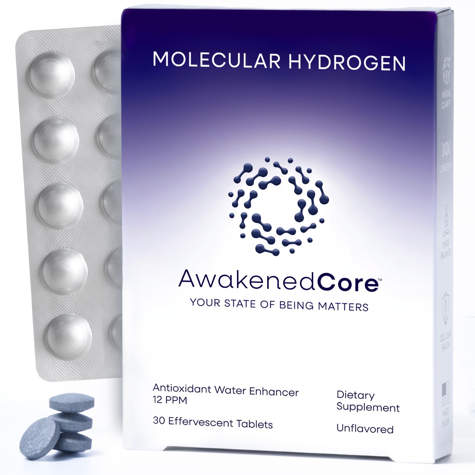 Molecular Hydrogen Tablets 30 Count Magnesium H2 Supplement Antioxidant Support