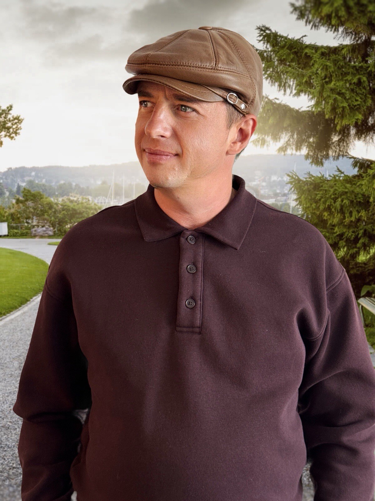 LEATHER Men Gatsby Cap Newsboy Ivy Hat Golf Driving Flat Cabbie S-3XL