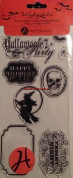 HAMPTON ART Clear Stamps HALLOWEEN PARTY, Skull, Fright Night, Happy Halloween