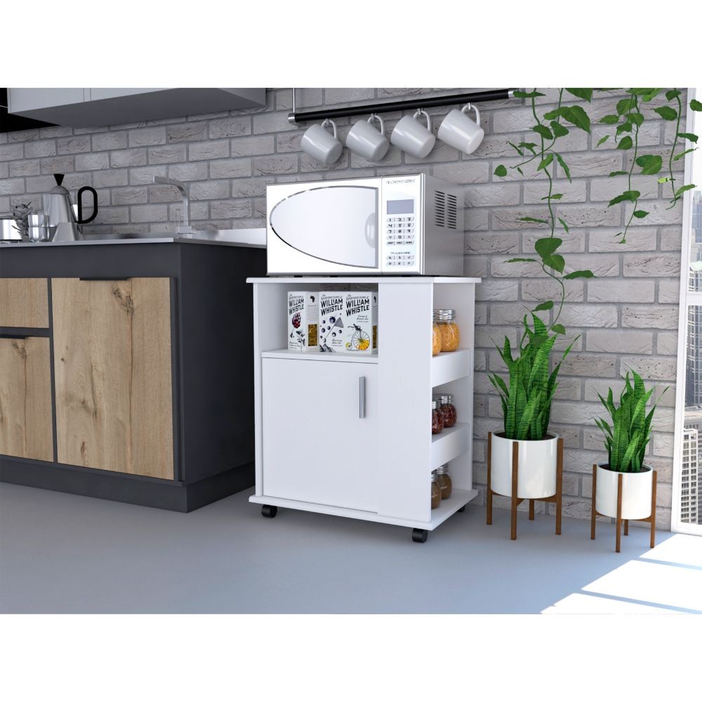 Lower Microwave Pantry 29" H, Single Door Cabinet, One Open Shelf, Three Side