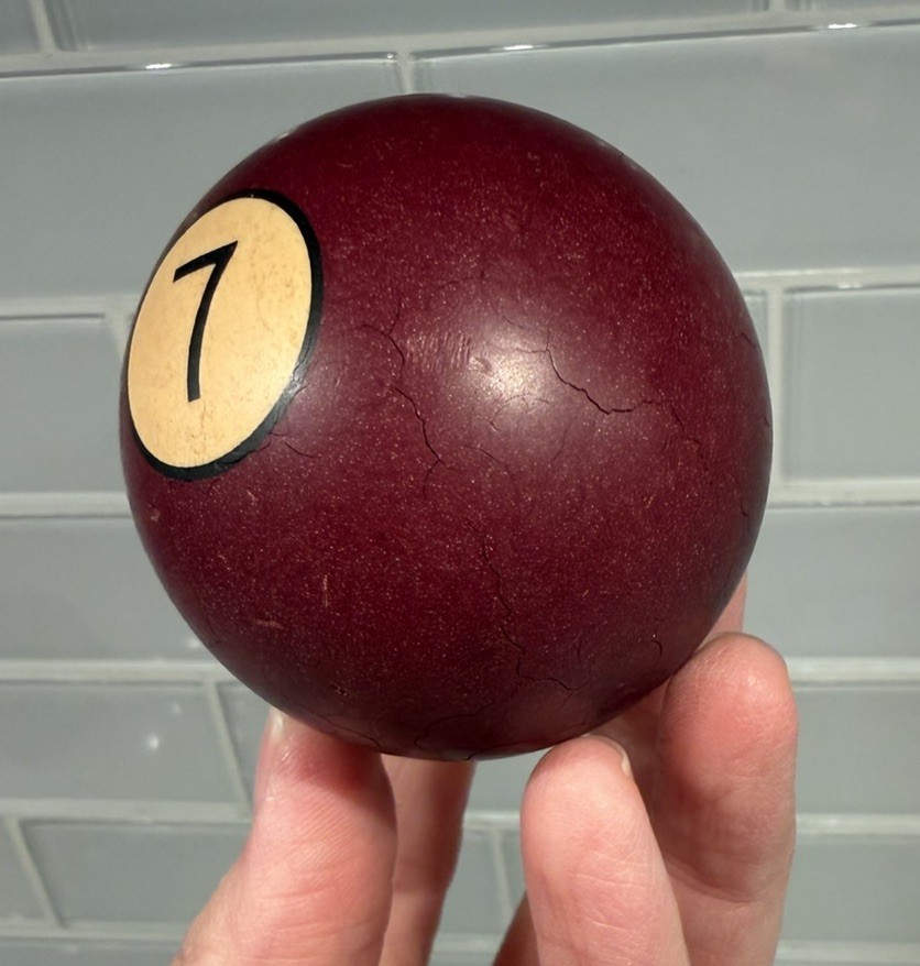 Vintage Clay Billiard Pool Ball Brunswick Aged Patina MAROON #7 Ball - SO COOL!