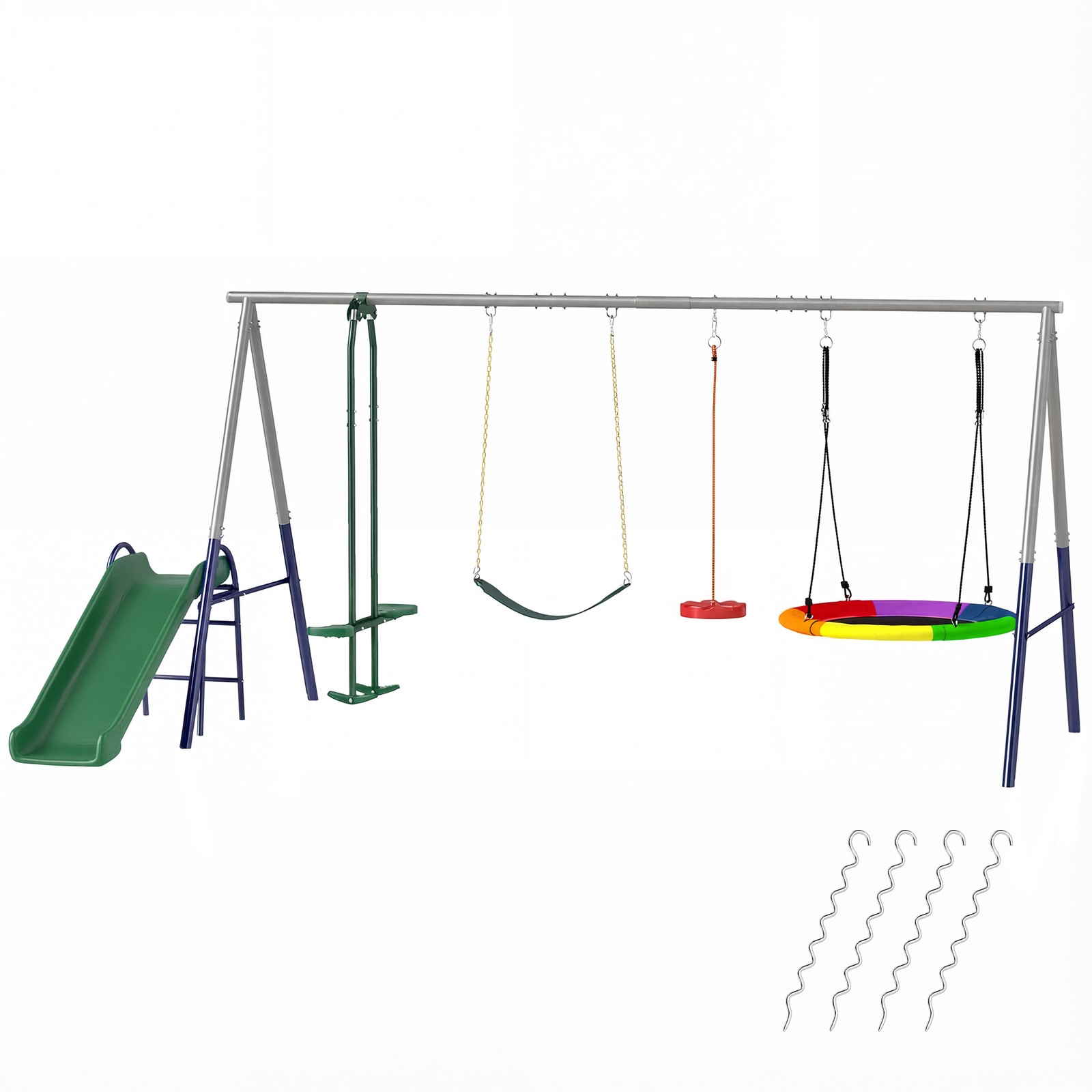 Qaba 5-in-1 Kids Swing Set for Backyard with Slide, 770lbs Capacity, Mixed