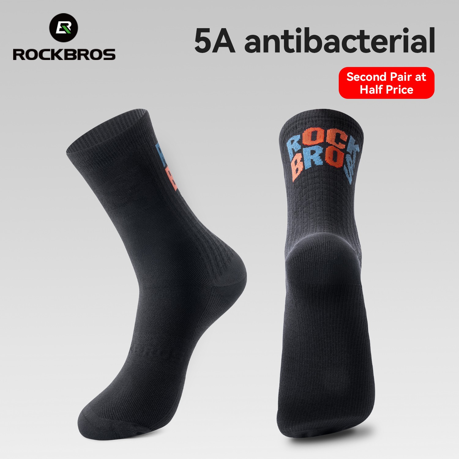 ROCKBROS Cycling Socks,Crew Length Bike Socks Antibacterial Breathable Non-Slip