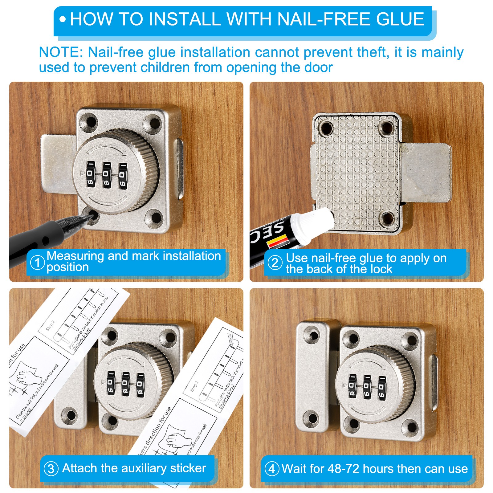 2Pcs 3 Digit Combination Lock for Copper Single Way Wardrobe