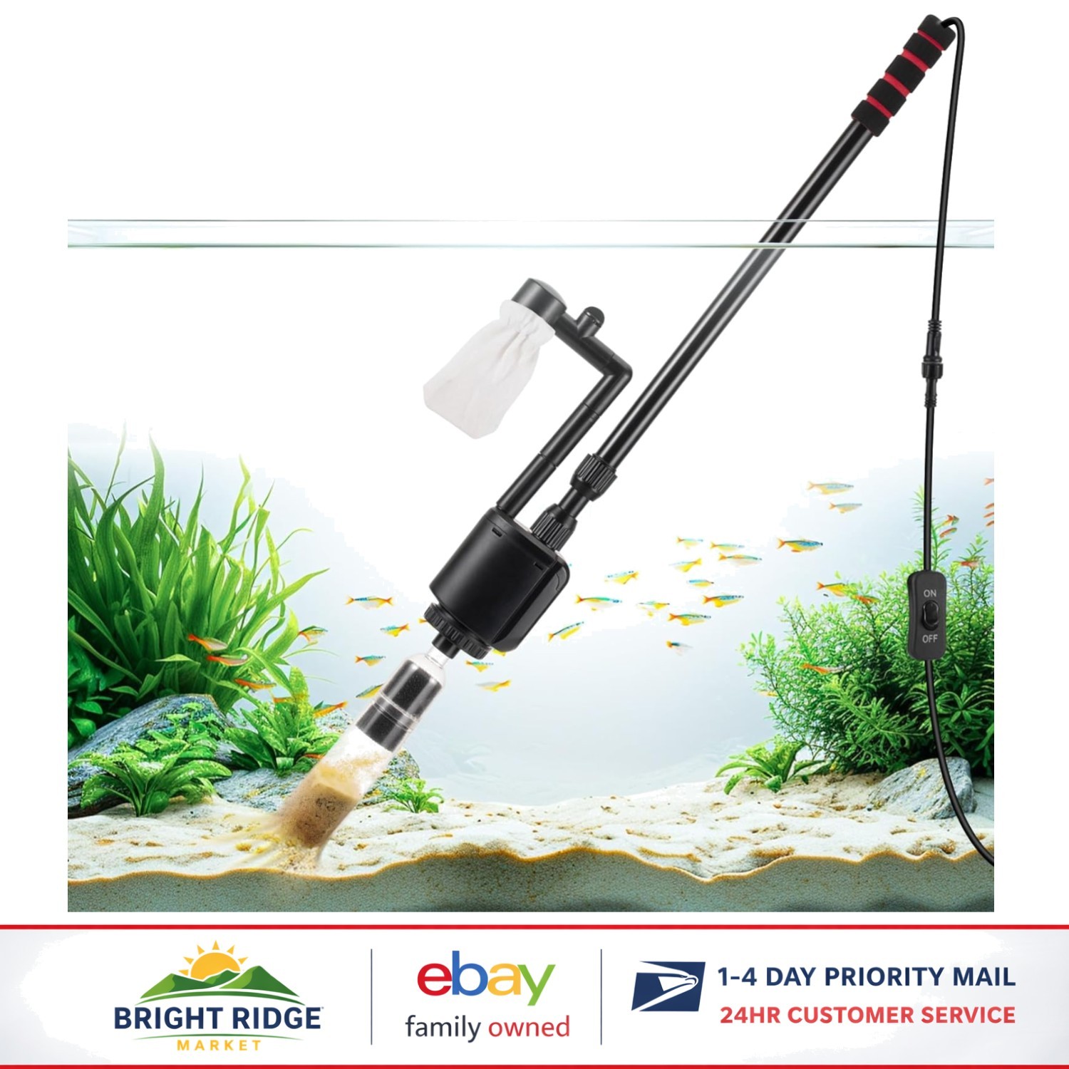 Electric Aquarium Gravel Cleaner Kit with 6 Tools for Efficient Fish Tank Care