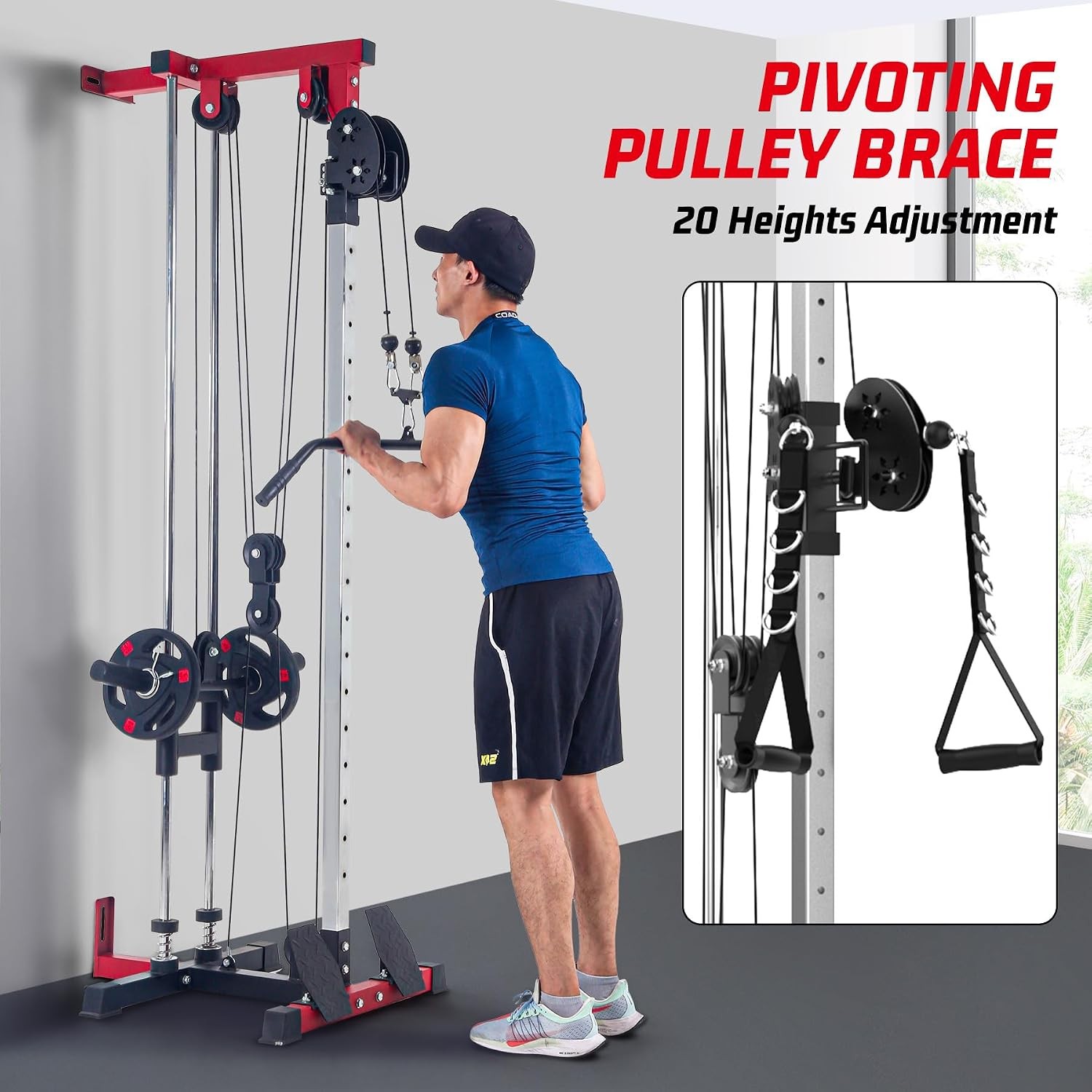 LAT Pulldown Machine with 20 Positions, Wall Mount Cable Machine Adjustable