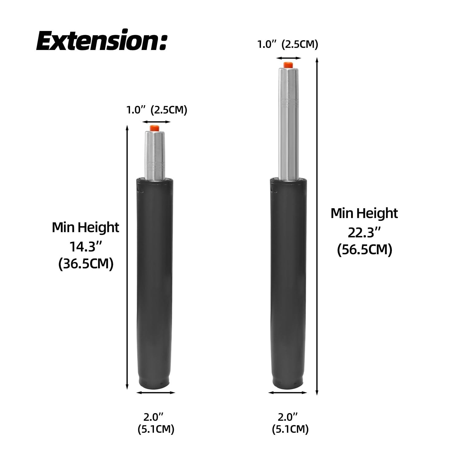 Reliable 8-inch Stroke Gas Lift Cylinder for Gaming & Office Chairs - 450 lbs