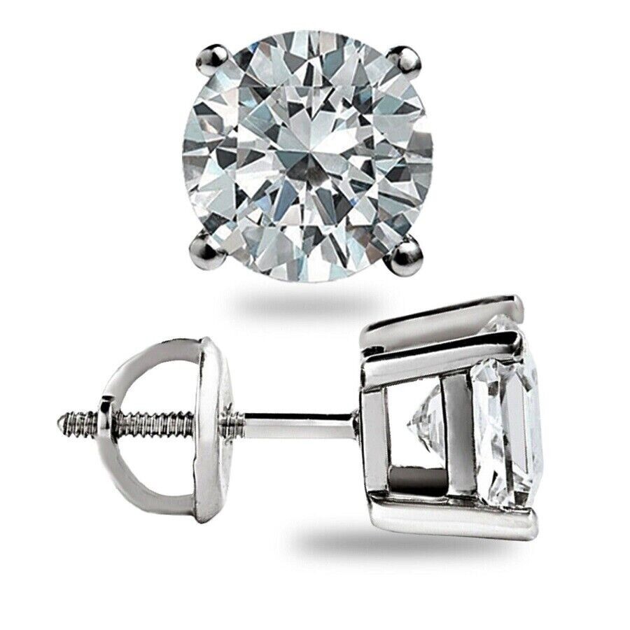 4.0 Ct Round Cut Moissanite FL/D Stud Earrings 14K White Gold 8mm Screw Back New