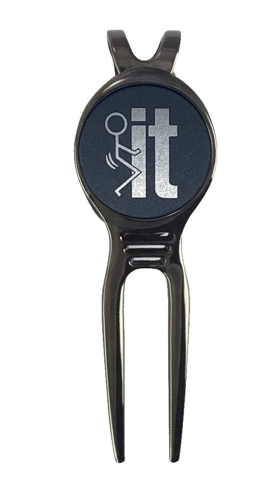 F-It Screw It Novelty Golf Ball Marker + Black Gunmetal Divot Tool Gift