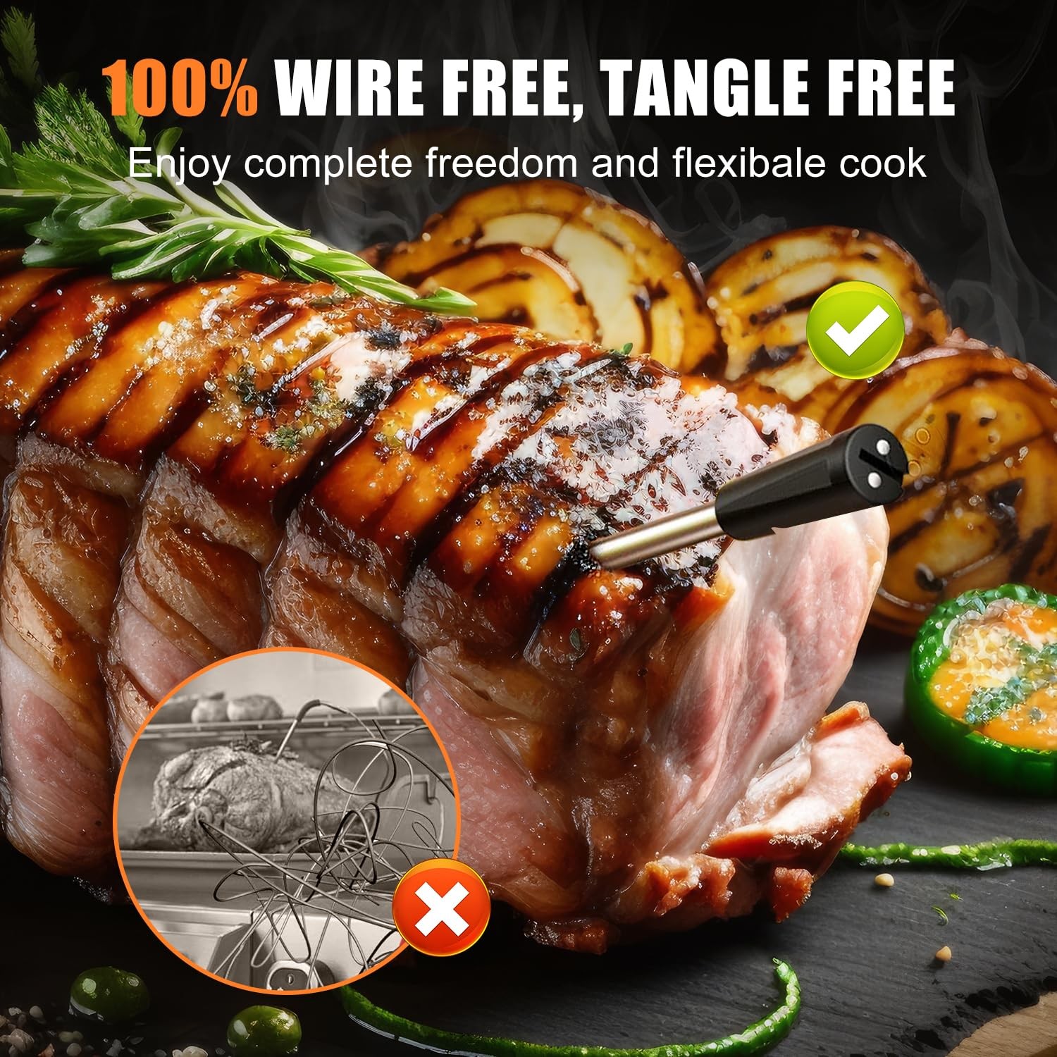INSMART wireless meat thermometer Bluetooth 330FT Wood