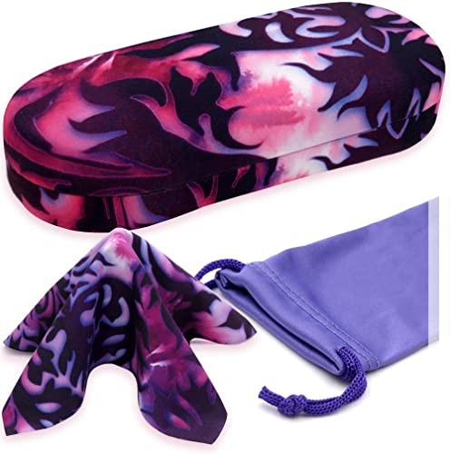 Women Glasses Case, Hard Shell Eyeglass Holder, Protective with Damask Paisley