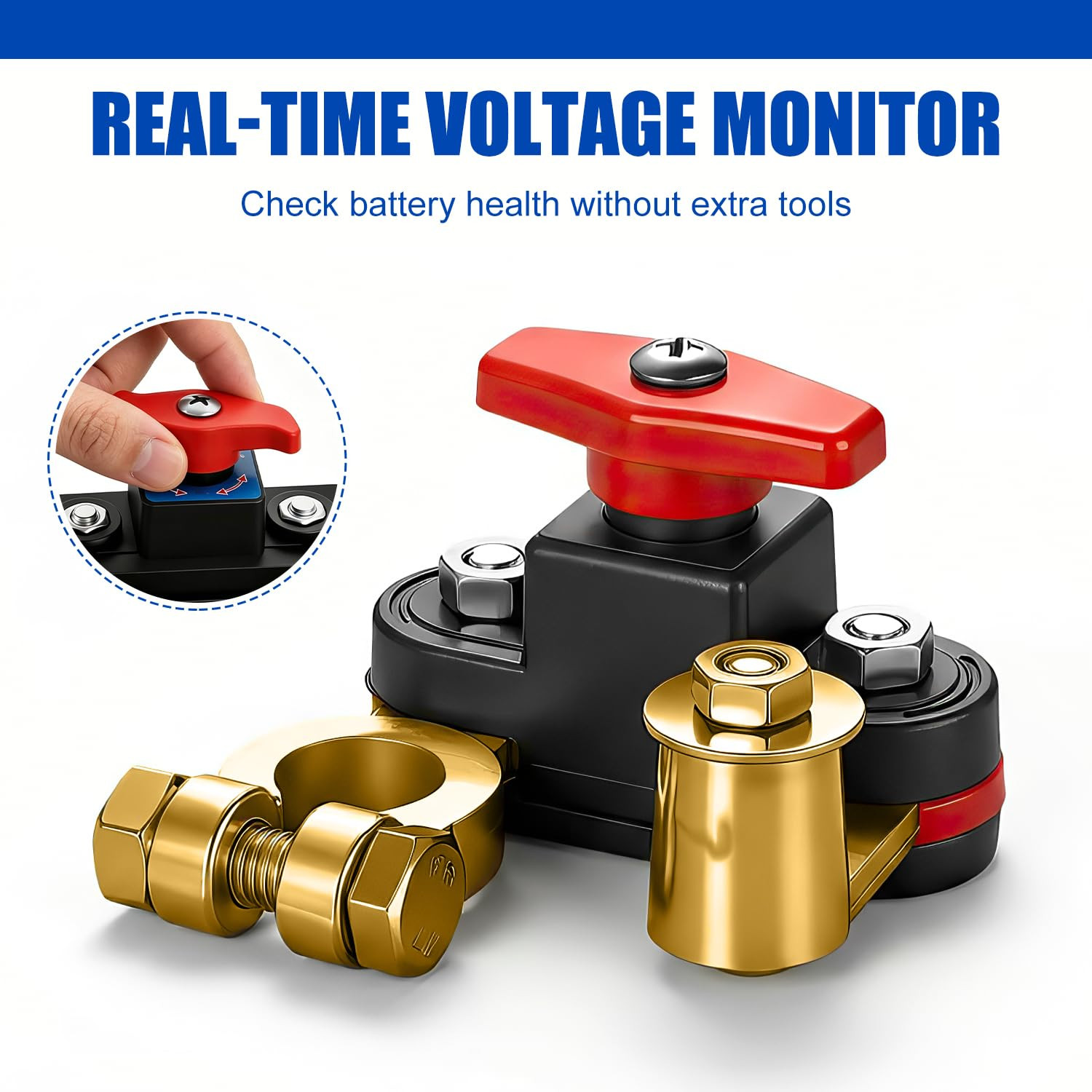 Universal Car Battery Disconnect Switch Leak Protector with LED Voltage,Copper M