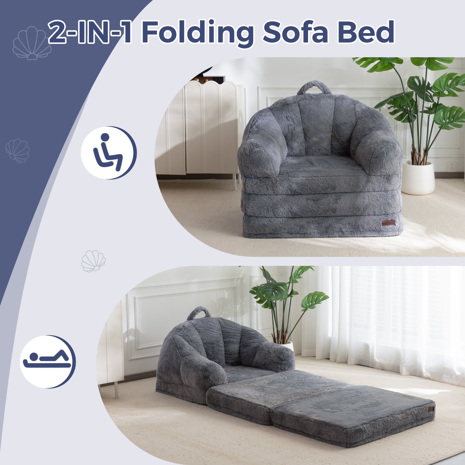 MAXYOYO Folding Sofa Bed,2-in-1 Convertible Sofa, Bean Bag Chair with Armrests