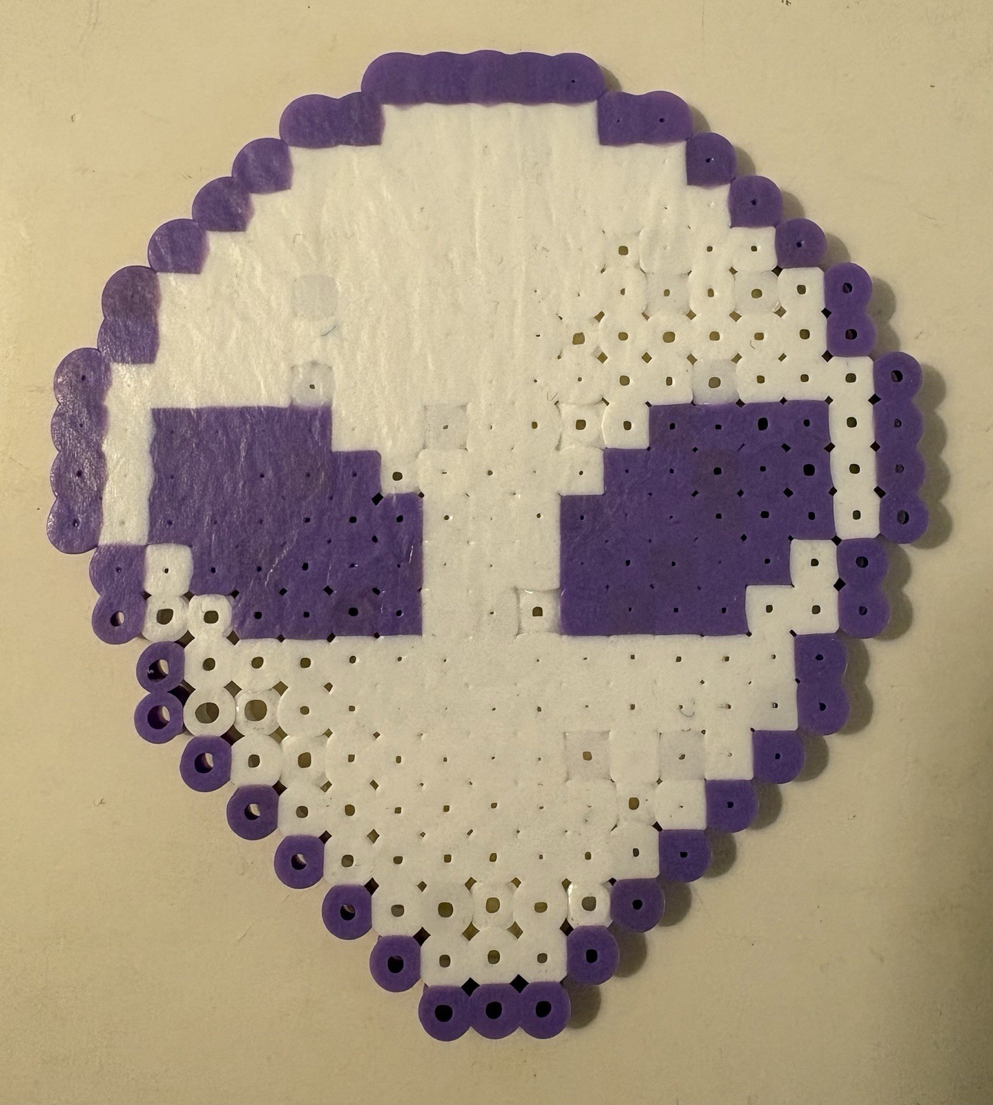 Alien Extraterrestrial ET Perler Bead Pixel Art Handmade Crafted White 4"x3.75"