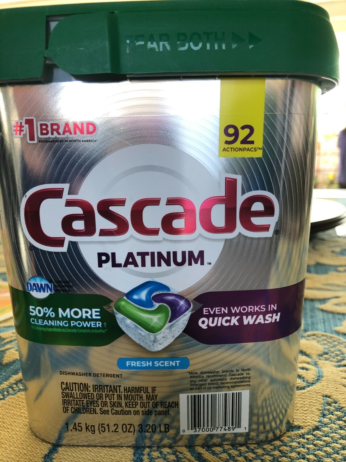 Cascade Platinum ActionPacs Dishwasher Detergent - 92 Count Fresh Scent