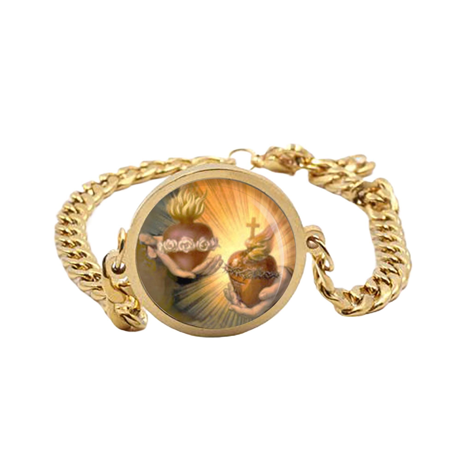 Mary Immaculate And Sacred Heart Jesus Curb Bracelet Gold or Stainless Steel