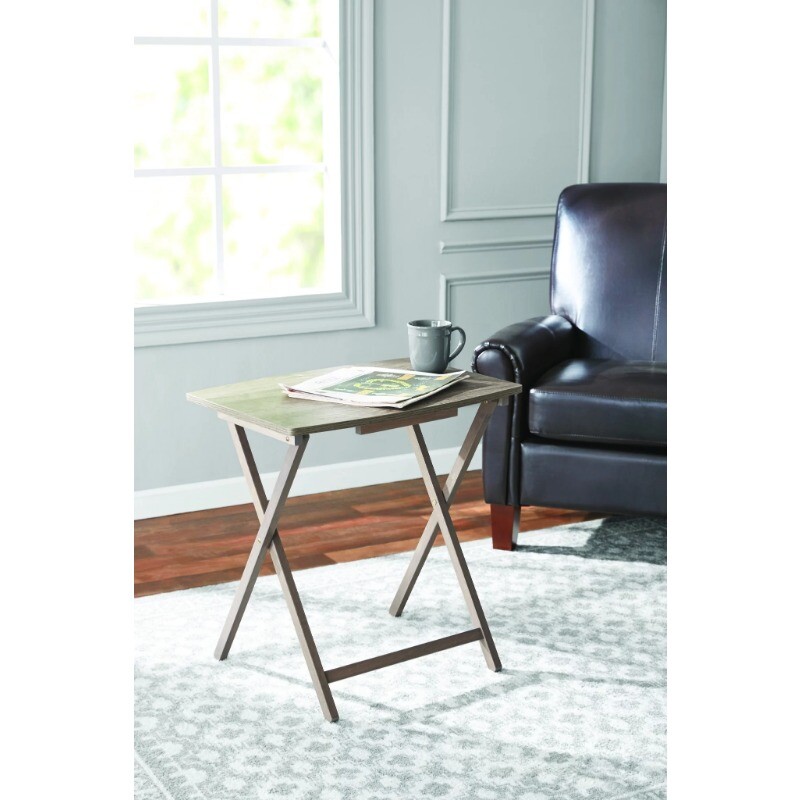 Rustic Gray Oversized Tray Table - Indoor Folding Design, 26" x 23.6" x 17.7"