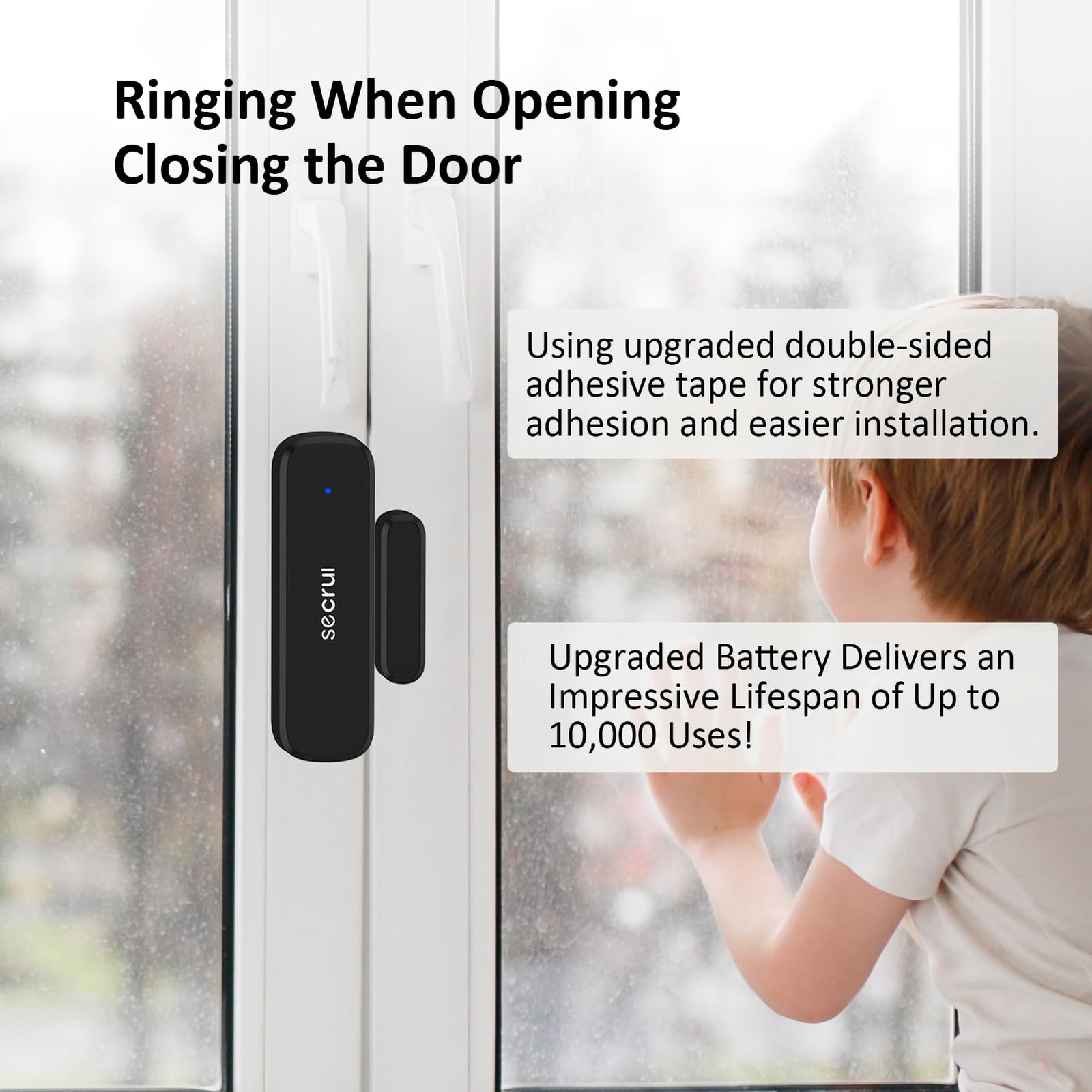 SECRUI Wireless Door Chimes When Open Entry 3 sensor 1 receiver, Black
