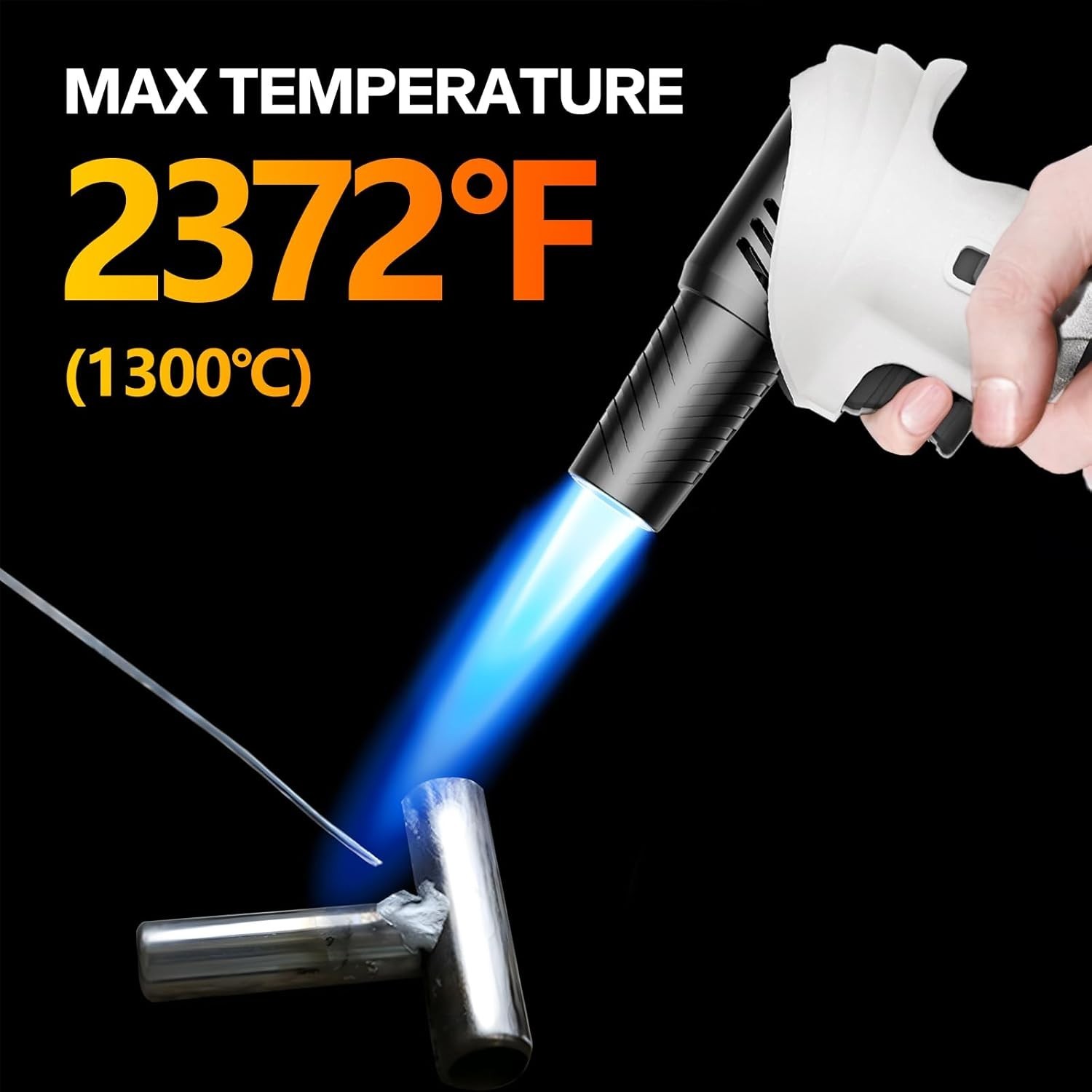 Butane Torch Lighter Adjustable Flame Refillable 0-90° Rotating Head White Black