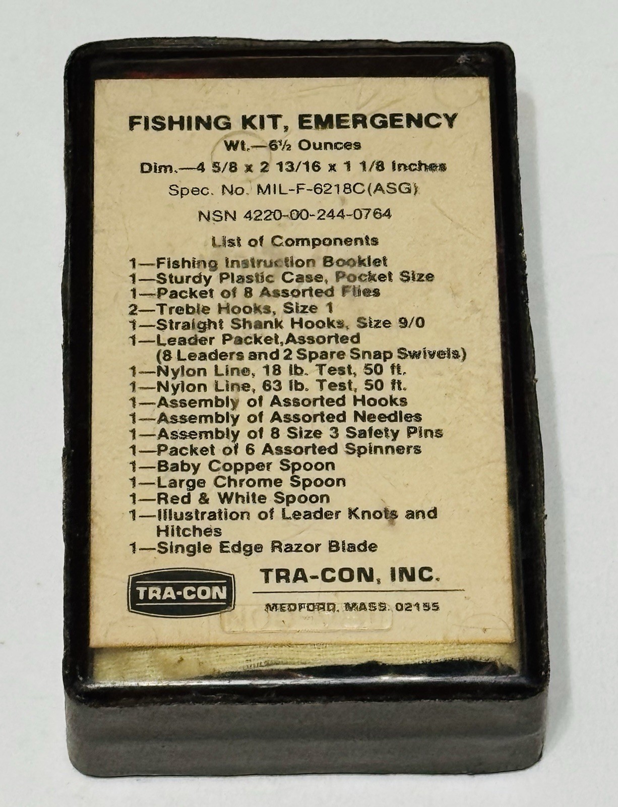 Vintage TRA-CON US Military Issue  Emergency Fishing Kit FSCM 22835 (1303)O