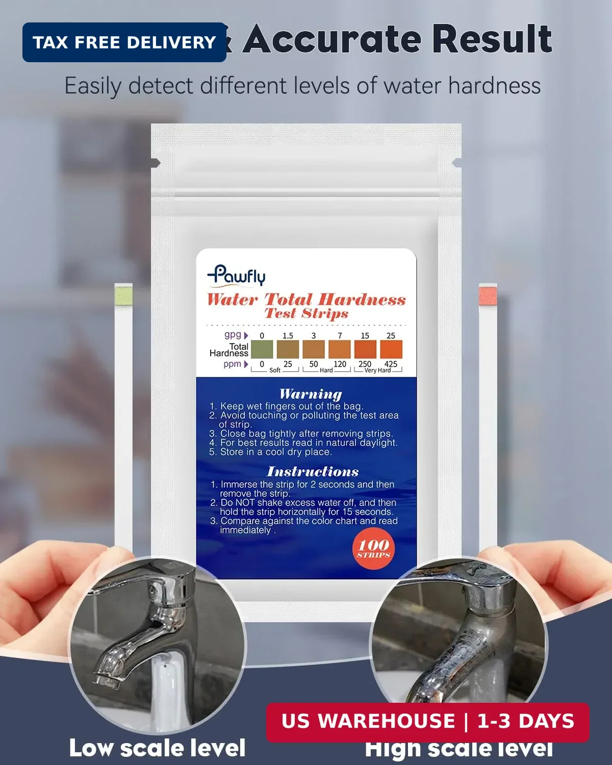 Water Hardness Test Kit Strips for Drinking Well Pool Spa 100 Count 1 Pack