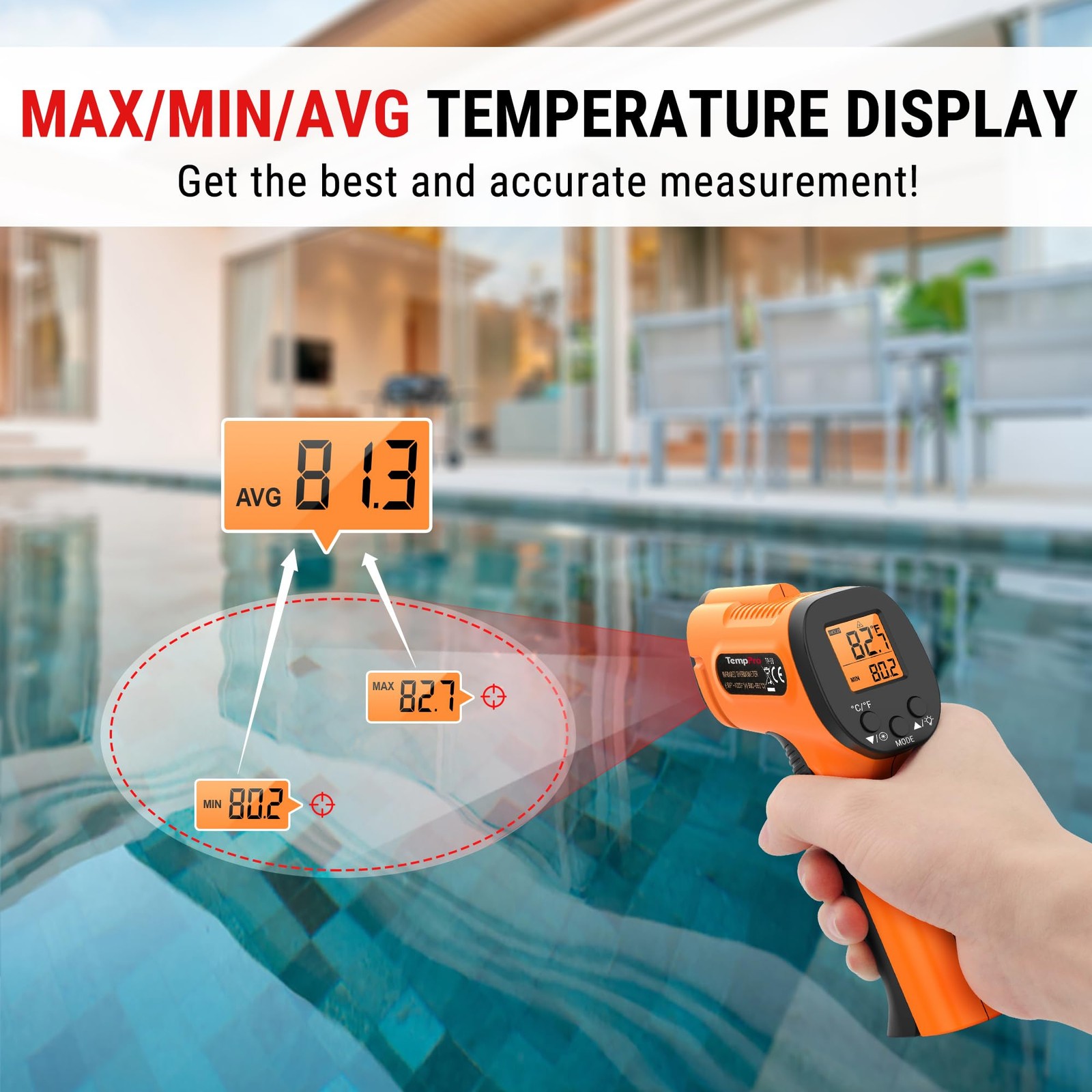 TP30 Thermometer , Laser Thermometer for Cooking, Pizza Oven, Griddle, Engine...
