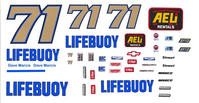 #71 Dave Marcis Lifebouy Chevy 1/24th - 1/25th Scale Waterslide Decals