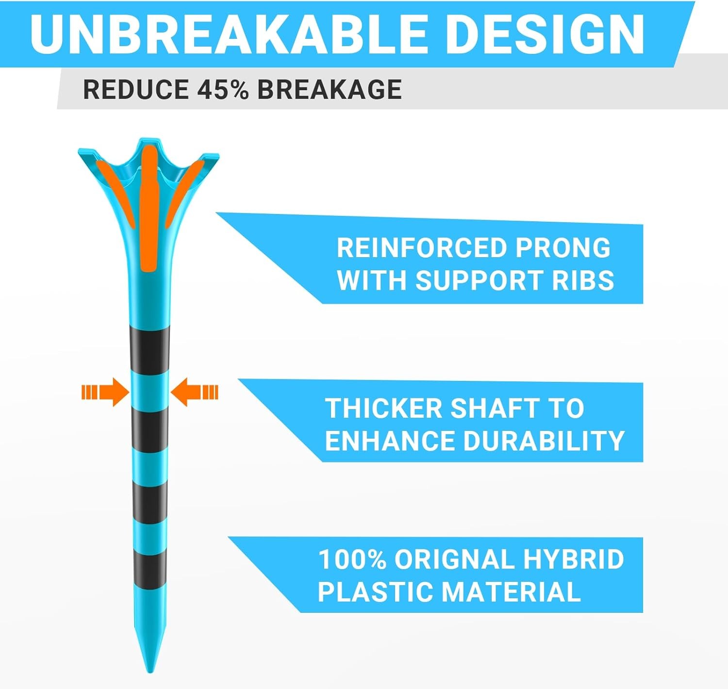 Professional Plastic Golf Tees 100 Pack (3-1/4"), Enhanced Durability & Stabilit
