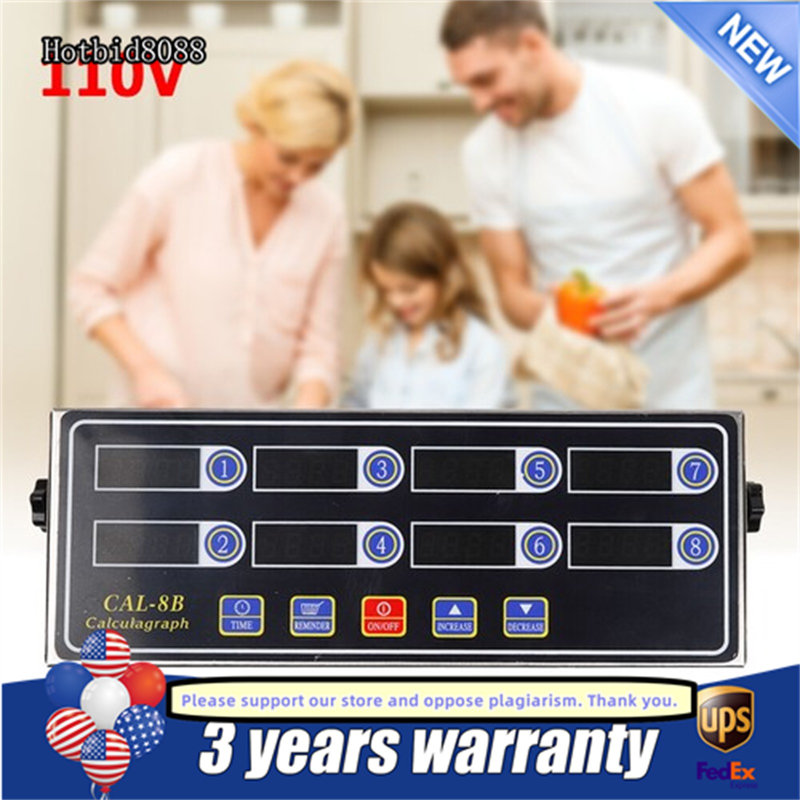 8 Channel Commercial Digital Timer Calculagraph Kitchen Loud Countdown Modern US