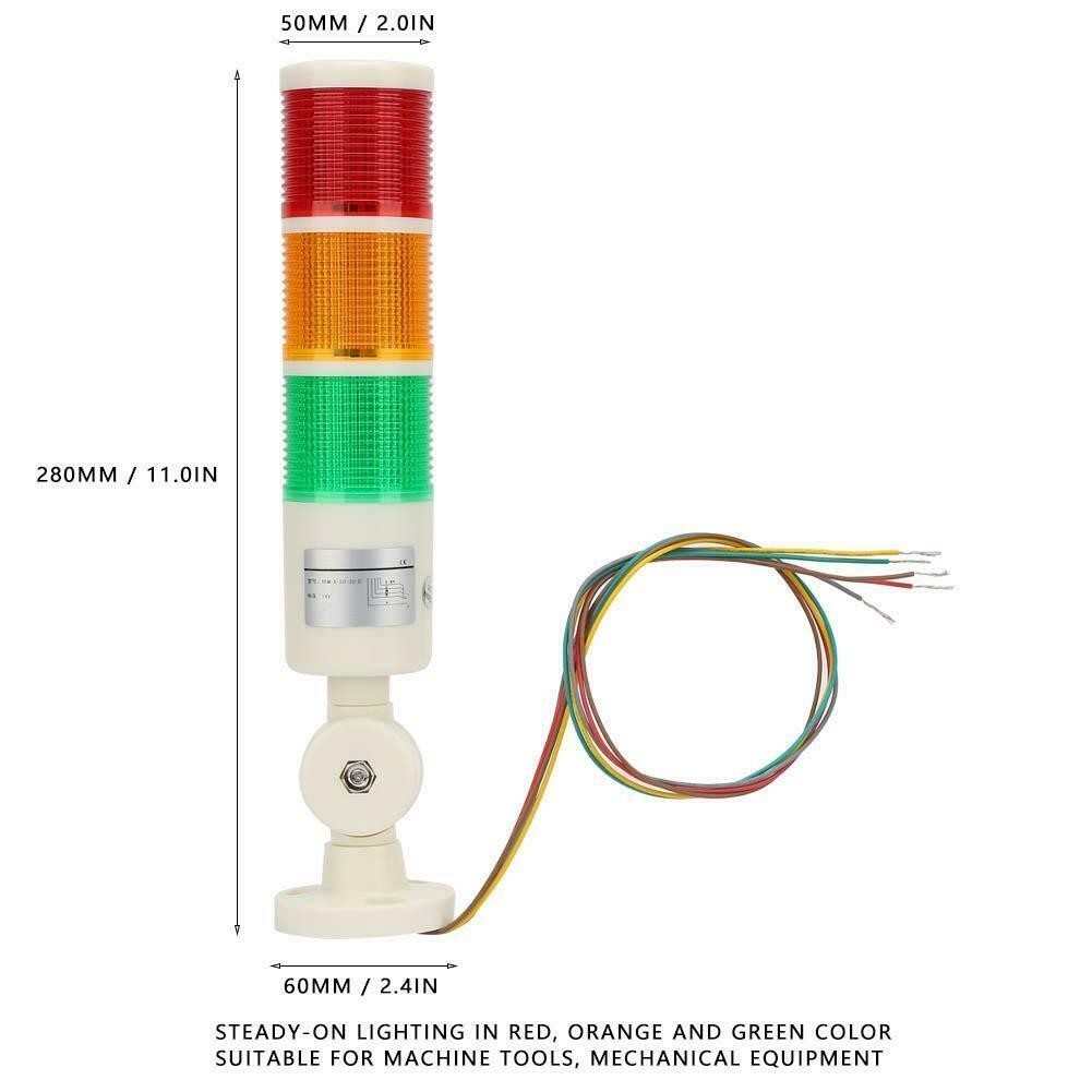 Red Green Yellow Led Stack Light Alarm Signal Tower Lamp W/Buzzer 12V New
