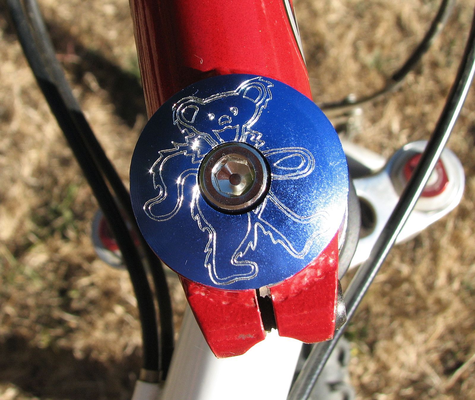 DANCING JERRY BEAR HEADSET STEM TOP CAP 1 1/8" ENGRAVED GRATEFUL DEAD BLUE