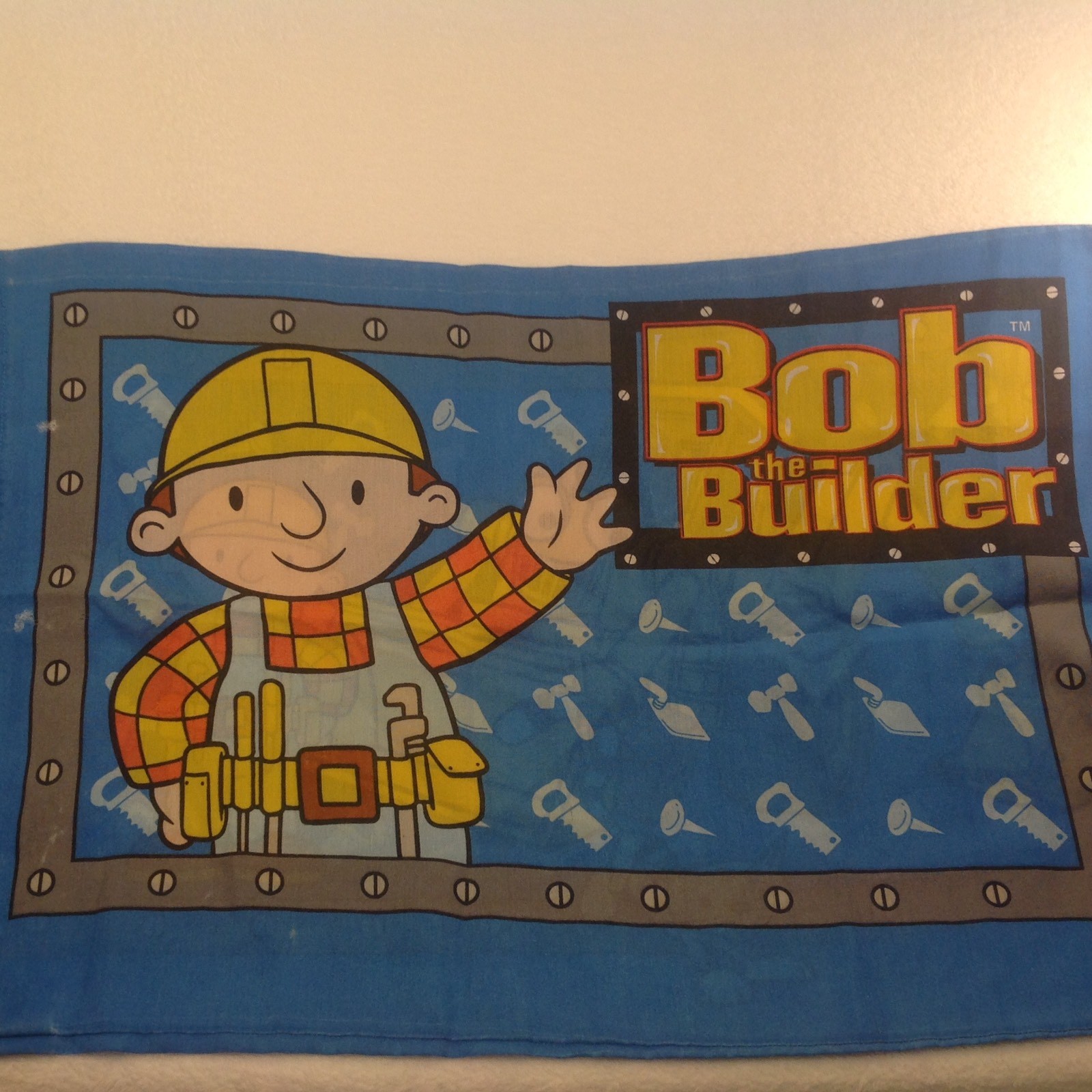 BOB THE BUILDER PILLOWCASE DOUBLE SIDED 2001 2 Rips -SCOOP PILCHARD CAT FABRIC