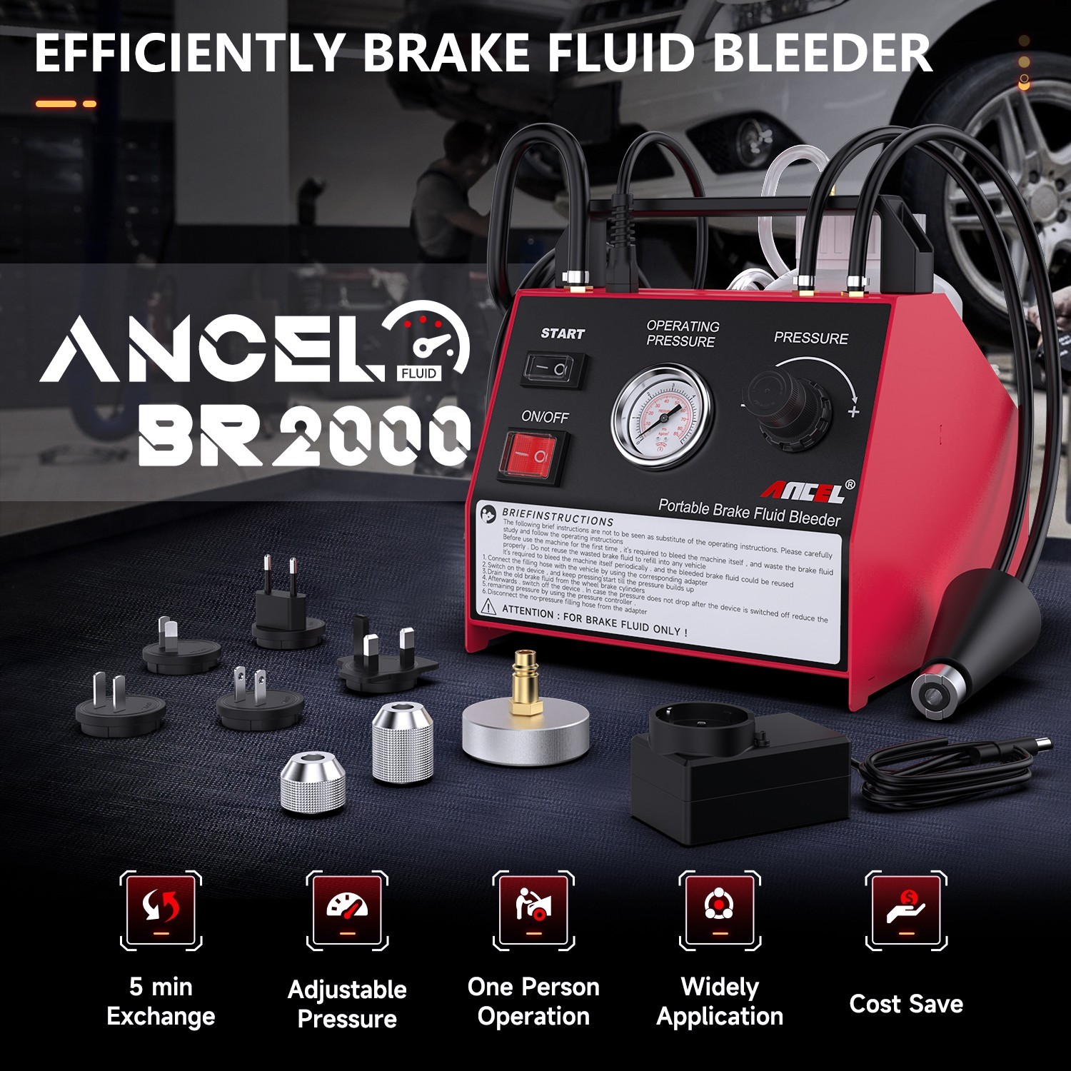 ANCEL BR2000 Electric Brake Fluid Bleeding Exchange Machine Adjustable Pressure