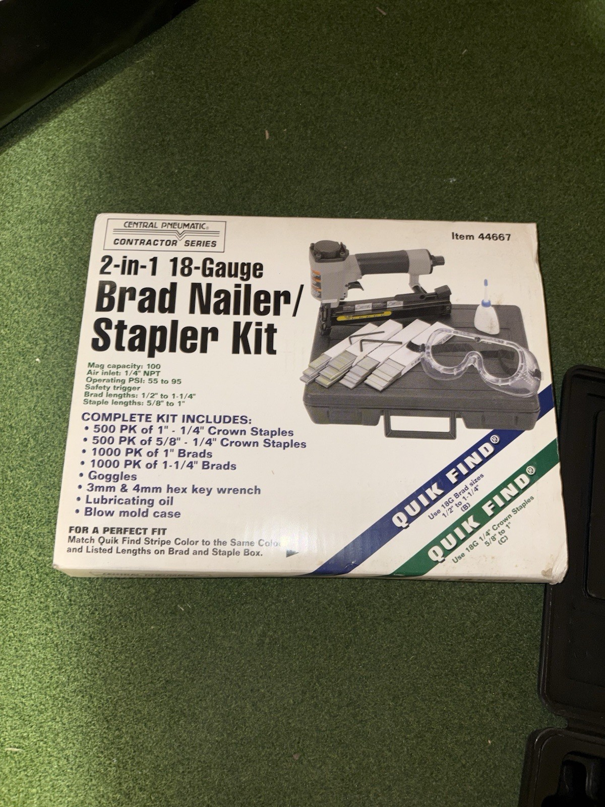 Central Pneumatic 2-in-1 18-Gauge Brad Nailer/Stapler Kit, MPN 44667